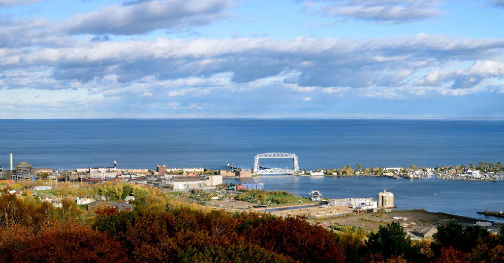 View of Duluth Lift Bridge from Enger Tower Park