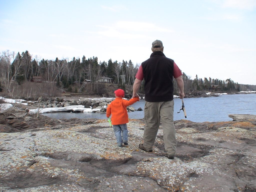 fishing from shore on Lake Superior in the spring. 