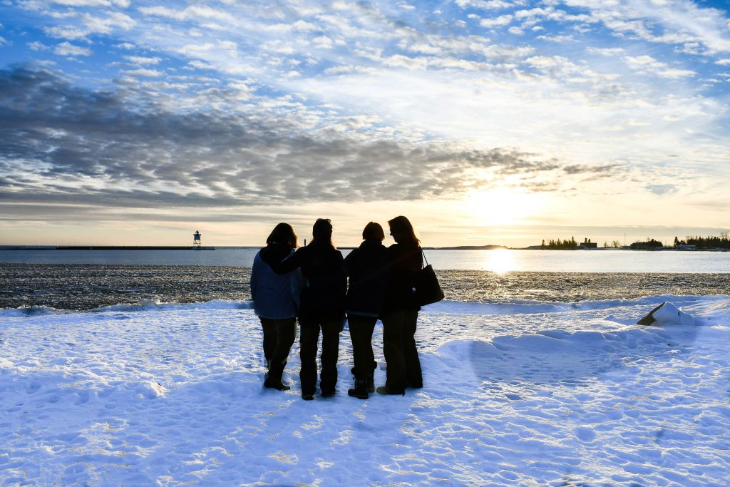 Winter getaway on the North Shore. Grand Marais Harbor. Minnesota Lake Superior